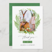 Wasserfarbenwald Grüne Hochzeit Foto Dankeskarte (Vorne/Hinten)