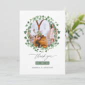 Wasserfarbenwald Grüne Hochzeitsszenario Foto Coll Dankeskarte (Stehend Vorderseite)