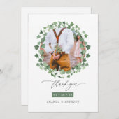 Wasserfarbenwald Grüne Hochzeitsszenario Foto Coll Dankeskarte (Vorne/Hinten)