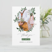 Wasserfarbenwald Grüne Hochzeitsszenario Foto Coll Dankeskarte (Stehend Vorderseite)