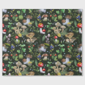 Wasserfarbenwald Grüne Pilze Berries Fall Geschenkpapier (Flach)
