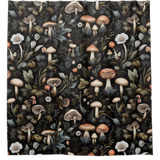 Wasserfarbenwald Grüne Pilze fallen Duschvorhang (Vorderseite)