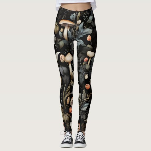 Wasserfarbenwald Grüne Pilze fallen Leggings (Vorderseite)