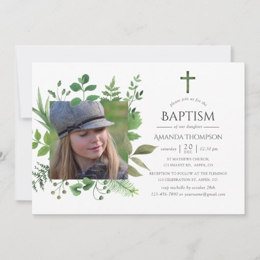 Wasserfarbenwald Grüne Taufe oder Christöne Einladung (Vorderseite)