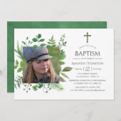 Wasserfarbenwald Grüne Taufe oder Christöne Einladung (Vorne/Hinten)