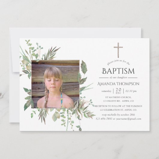 Wasserfarbenwald Grüne Taufe oder Christöne Einladung (Vorderseite)