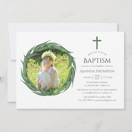 Wasserfarbenwald Grüne Taufe oder Christöne Einladung (Vorderseite)