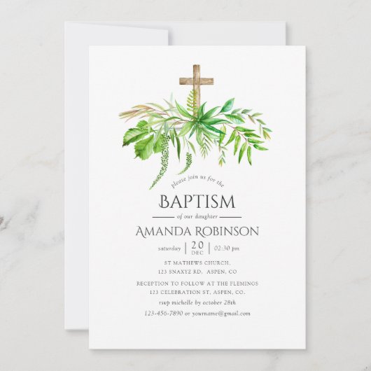 Wasserfarbenwald Grüne Taufe oder Christöne Einladung (Vorderseite)
