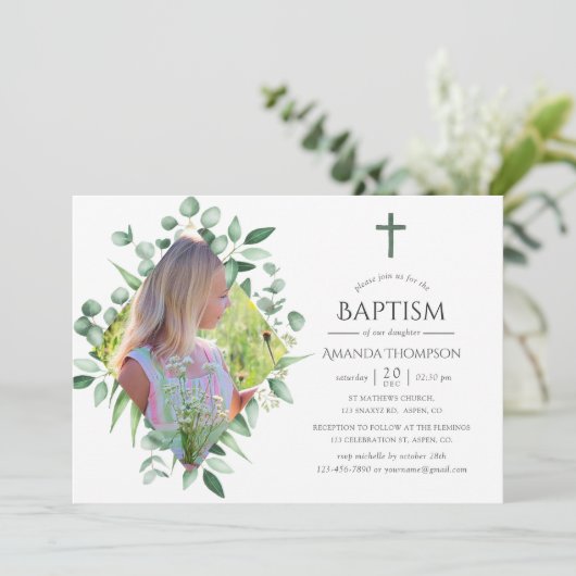 Wasserfarbenwald Grüne Taufe oder Christöne Einladung (Stehend Vorderseite)