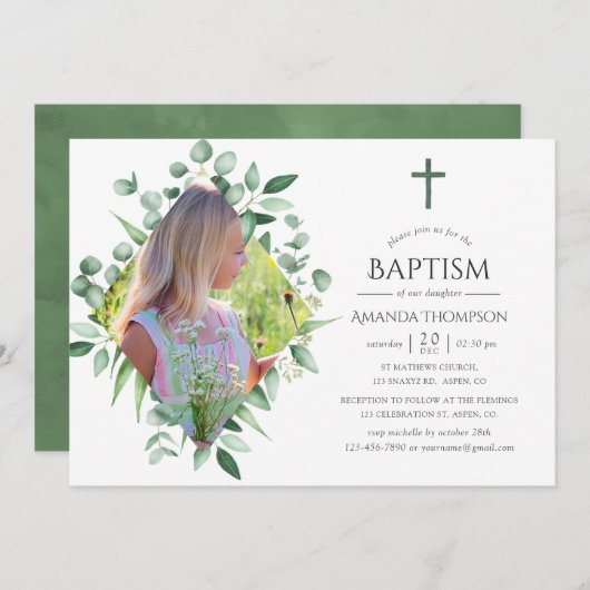 Wasserfarbenwald Grüne Taufe oder Christöne Einladung (Vorne/Hinten)