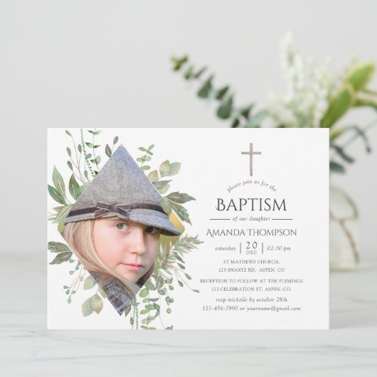 Wasserfarbenwald Grüne Taufe oder Christöne Einladung (Stehend Vorderseite)
