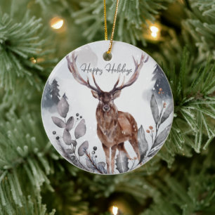 Wasserfarbenwald-Hirschfest Keramik Ornament