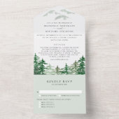 Wasserfarbenwald Hochzeit mit Bäumen und Landschaf All In One Einladung (Innen)