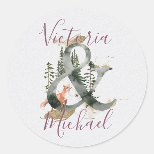 Wasserfarbenwald-Hochzeitsticker Runder Aufkleber (Vorderseite)