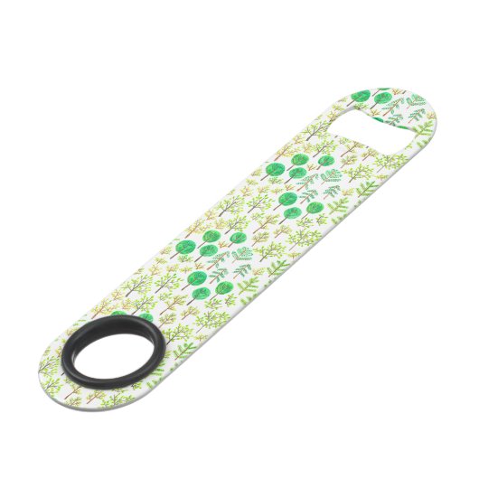 Wasserfarbenwald im Doodstyle Speedflaschenöffner (Rückseite Schrägansicht)