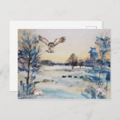 Wasserfarbenwald Kaninchen Winterlandschaft Postkarte (Vorne/Hinten)