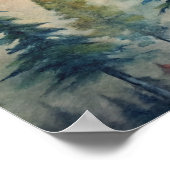 Wasserfarbenwald Landschaft, Pinienbäume bei Dämme Poster (Ecke)