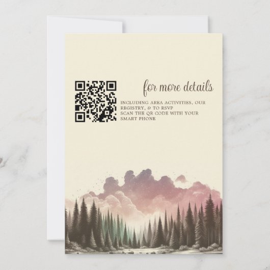 Wasserfarbenwald mit QR-Code Hochzeit Einladung (Rückseite)
