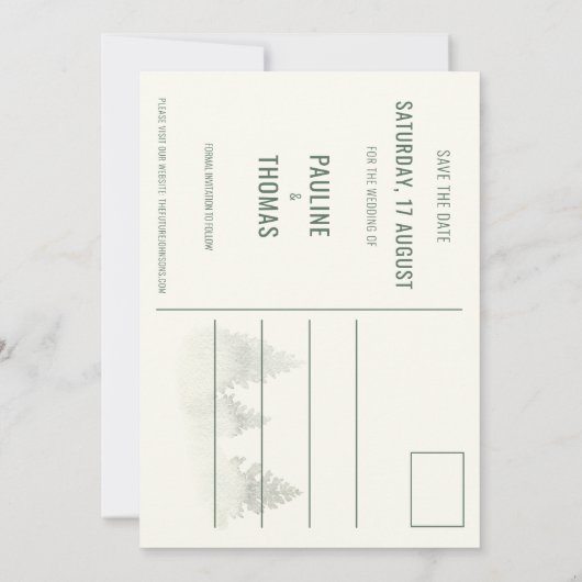 Wasserfarbenwald Moderne Rustikale Hochzeit Save The Date (Rückseite)