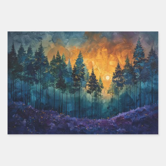 Wasserfarbenwald - Nebst Pinienbäume Geschenkpapier Set (Vorderseite)