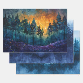 Wasserfarbenwald - Nebst Pinienbäume Geschenkpapier Set