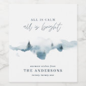 Wasserfarbenwald personalisierte Weihnachten auf e Weinetikett (Einzelnes Label)