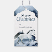 Wasserfarbenwald Pferd Frohe Weihnachten Blauer Sc Geschenkanhänger (Vorderseite)