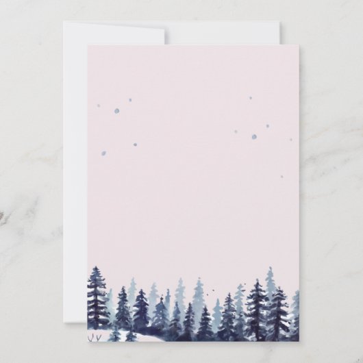 Wasserfarbenwald Pinienbäume Hochzeit Einladung (Rückseite)