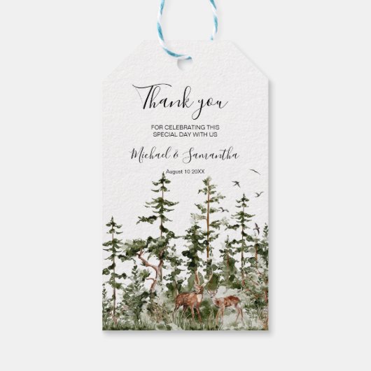 Wasserfarbenwald Rustikale Hochzeit Geschenkanhänger (Rückseite)