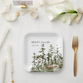 Wasserfarbenwald Rustikale Hochzeit Pappteller