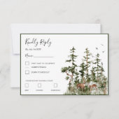 Wasserfarbenwald Rustikale Hochzeit RSVP Karte (Vorderseite)