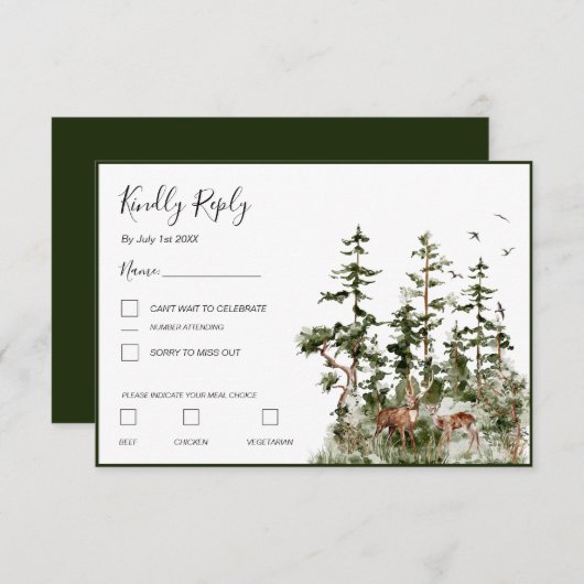 Wasserfarbenwald Rustikale Hochzeit RSVP Karte (Vorne/Hinten)