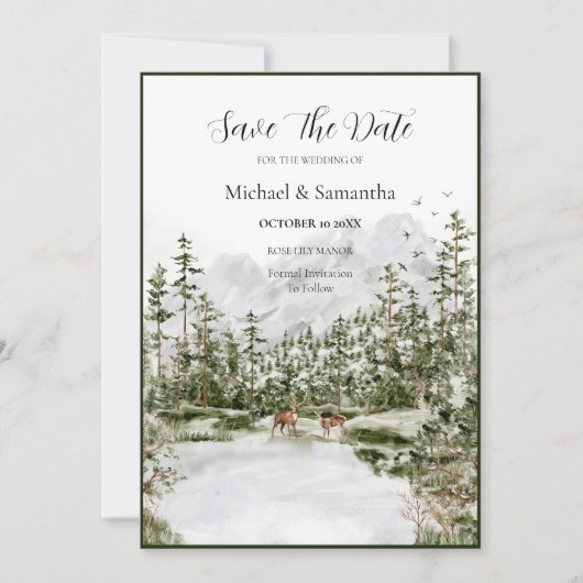 Wasserfarbenwald Rustikale Hochzeit Save The Date (Vorderseite)