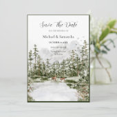 Wasserfarbenwald Rustikale Hochzeit Save The Date (Stehend Vorderseite)