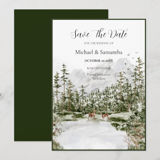 Wasserfarbenwald Rustikale Hochzeit Save The Date (Vorne/Hinten)