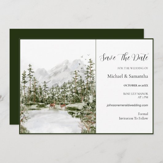 Wasserfarbenwald Rustikale Hochzeit Save The Date (Vorne/Hinten)