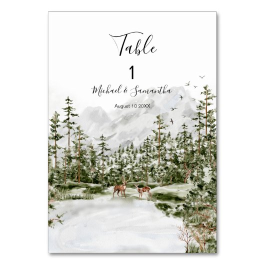 Wasserfarbenwald Rustikale Hochzeit Tischnummer (Rückseite)