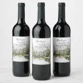 Wasserfarbenwald Rustikale Hochzeit Weinetikett (Flaschen)