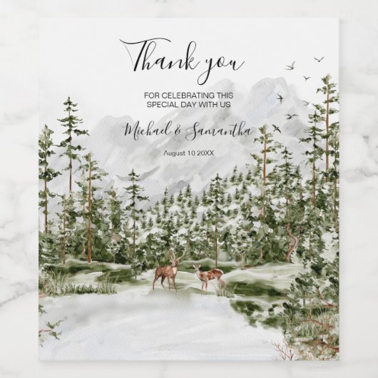 Wasserfarbenwald Rustikale Hochzeit Weinetikett (Einzelnes Label)