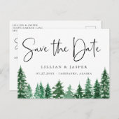 Wasserfarbenwald Save the Date Ankündigungspostkarte (Vorne/Hinten)