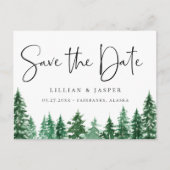 Wasserfarbenwald Save the Date Ankündigungspostkarte (Vorderseite)