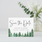 Wasserfarbenwald Save the Date Ankündigungspostkarte (Stehend Vorderseite)