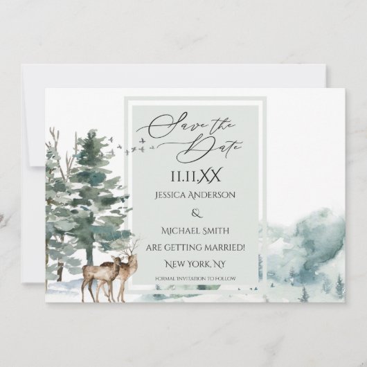 Wasserfarbenwald Save the Date Einladung (Vorderseite)