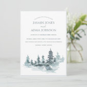 Wasserfarbenwald Wälder Pinienbäume Hochzeit Einladung (Stehend Vorderseite)