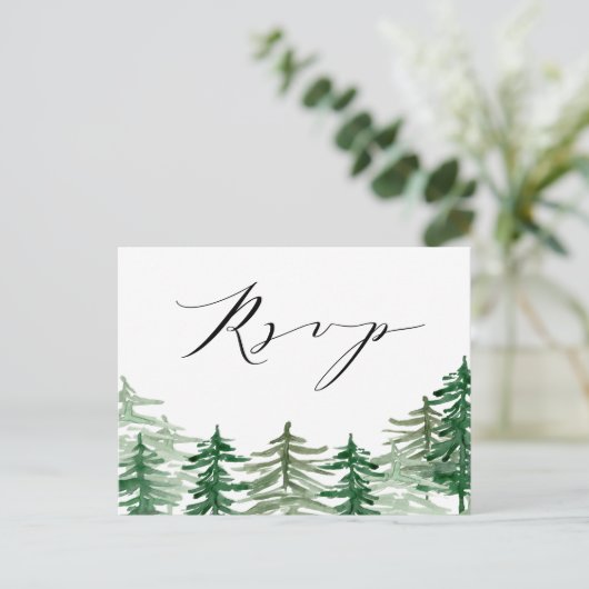 Wasserfarbenwald Waldland Hochzeit QR Code UAWG Postkarte (Stehend Vorderseite)