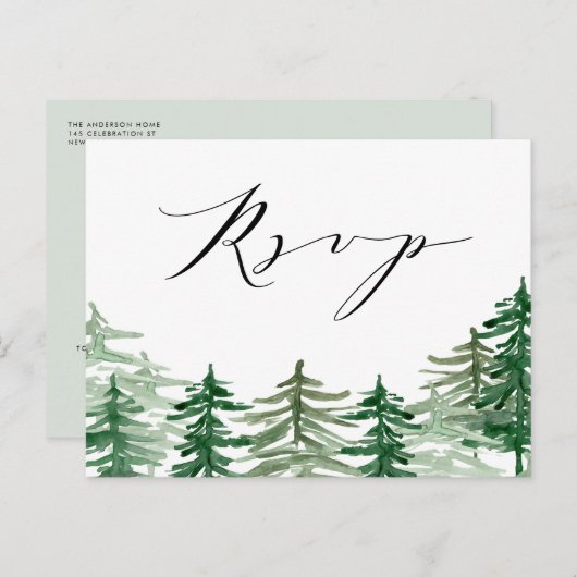 Wasserfarbenwald Waldland Hochzeit QR Code UAWG Postkarte (Vorne/Hinten)
