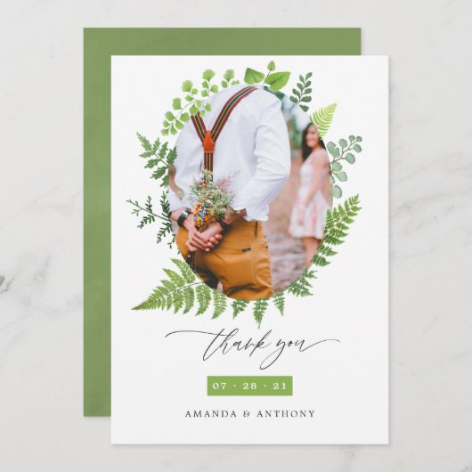 Wasserfarbenwald Waldlandschaft Hochzeit Dankeskarte (Vorne/Hinten)