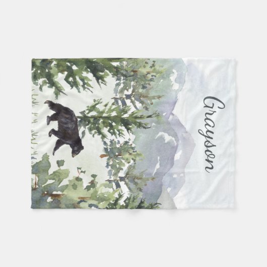 Wasserfarbenwaldbär Personalisiert Junge Fleecedecke (Vorderseite (Horizontal))