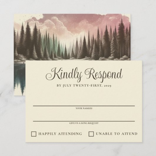 Wasserfarbenwaldhochzeit RSVP Karte (Vorne/Hinten)