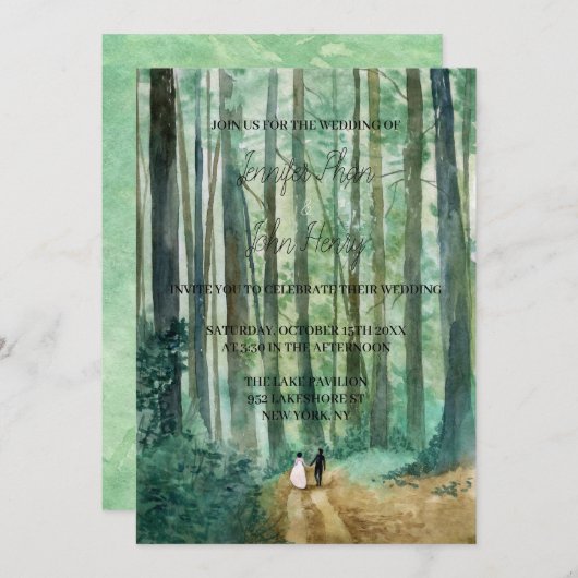 Wasserfarbenwaldlandschaft handbemalt einladung (Vorne/Hinten)